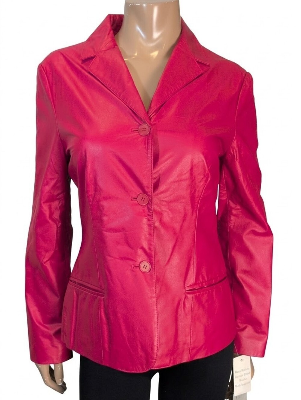 Vintage Y2K Nine West Red Genuine Leather Blazer Jacket Womens Size 8 Bold